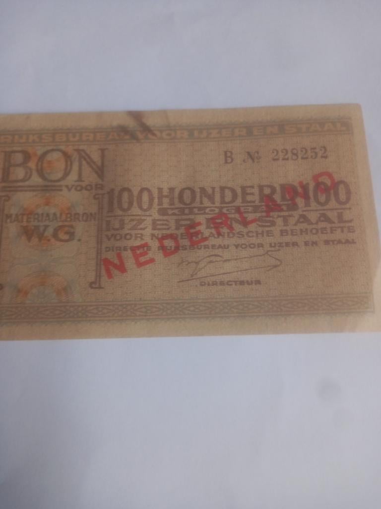 Zeer zeer zeldzame distributie ijzerbon ---100---kg wo2, Ophalen of Verzenden, Gebruikt