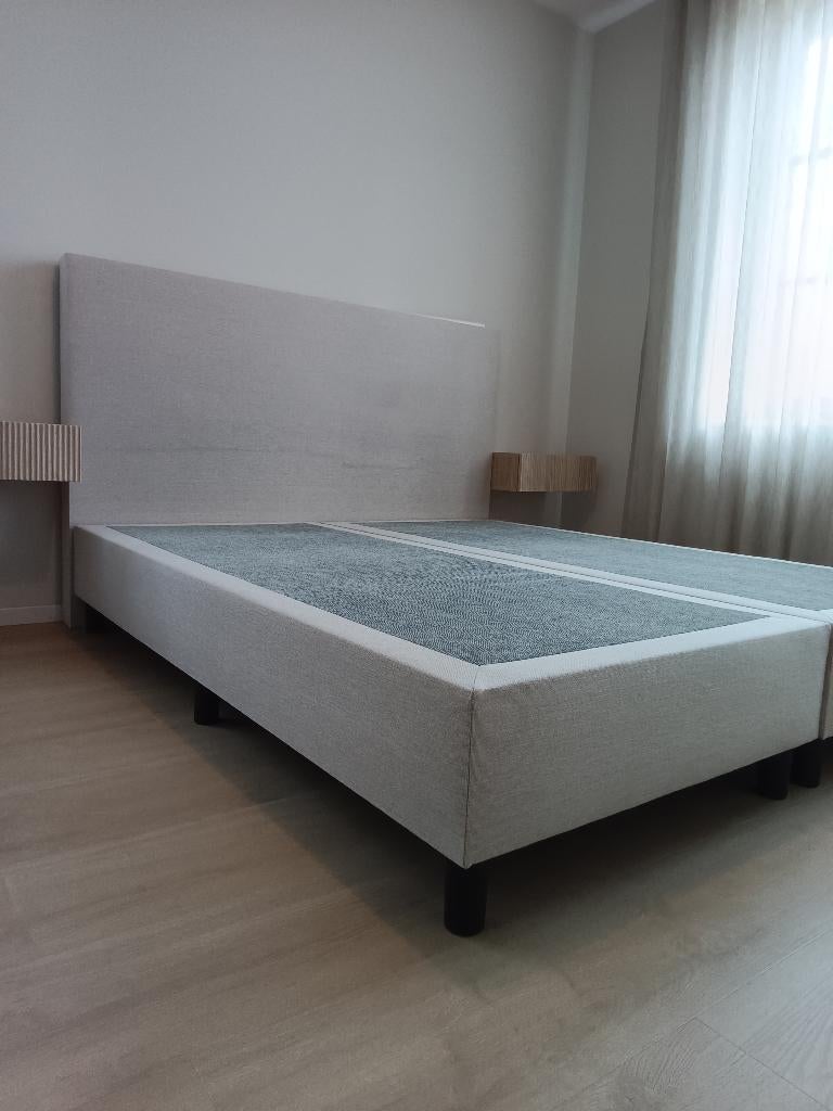 Tweepersoonsbed creme zand linnen structuur, Huis en Inrichting, Ophalen, Gebruikt, Beige, Tweepersoons
