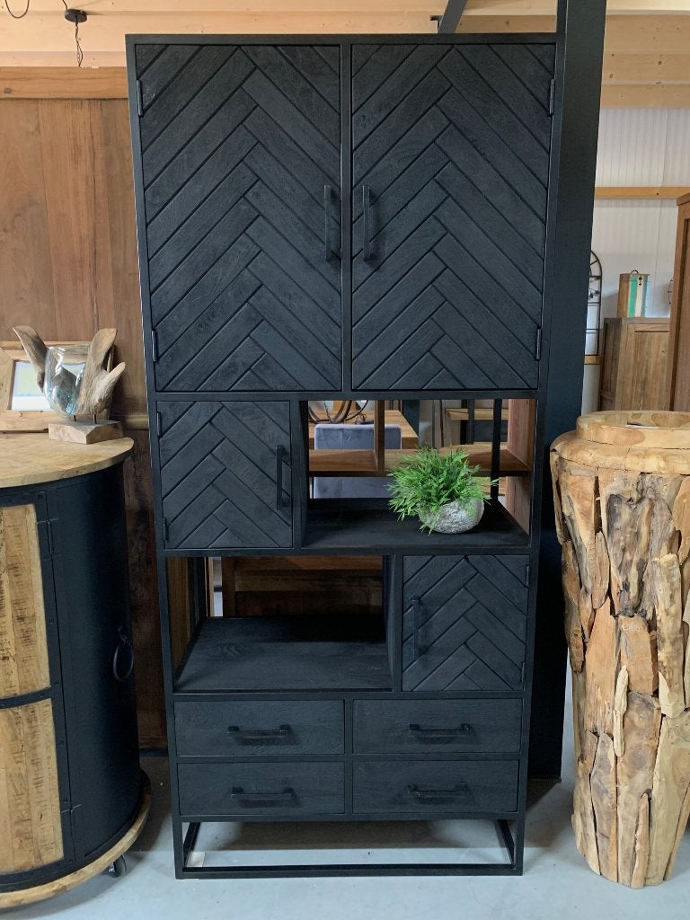 In Topstaat Mangohouten Vakkenkast Fianna York 90x45x200, Huis en Inrichting, Kasten | Wandmeubels, Ophalen, Met klep(pen), Zo goed als nieuw