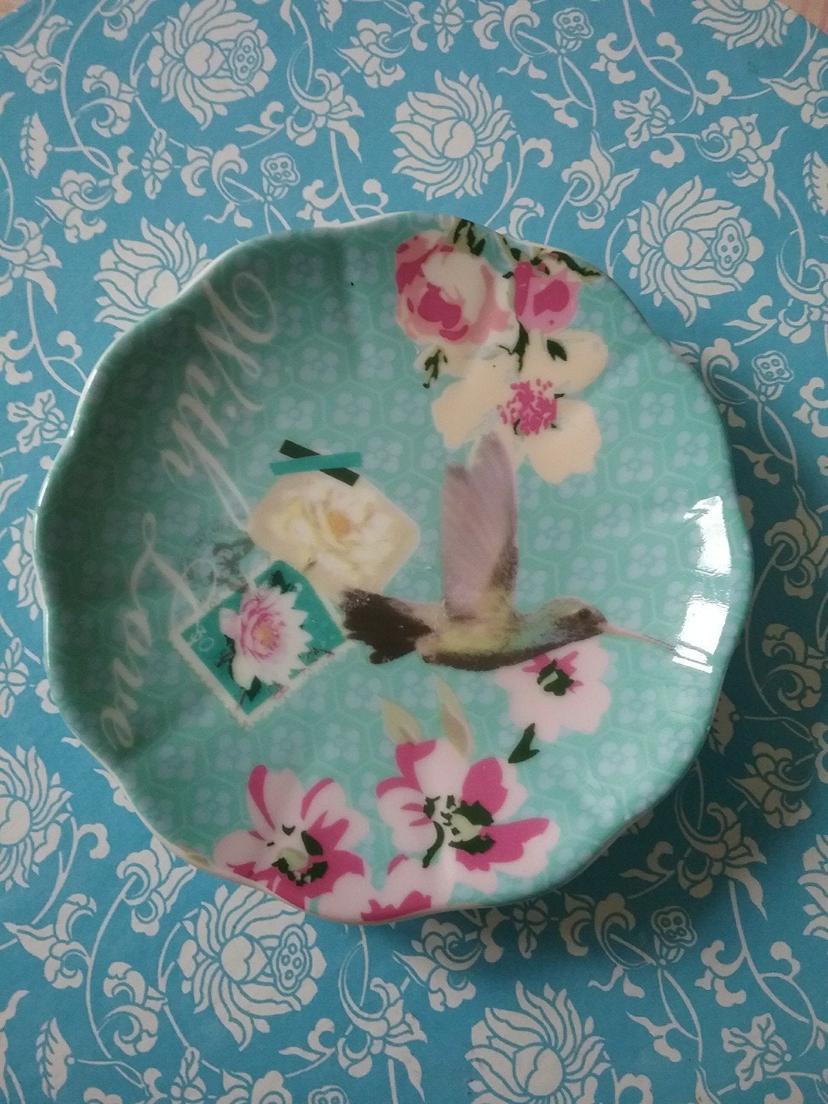 "With Love" petit four schaaltje met vogel en bloesemtak, Ophalen of Verzenden, Zo goed als nieuw, Porselein, Overige typen