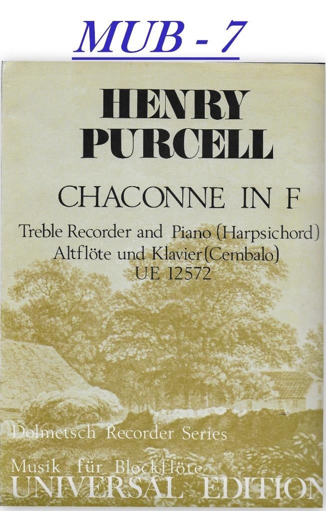 MUB7 bladmuziek Henry Purcell voor Piano en Blokfluit, Gebruikt, Klassiek, Ophalen of Verzenden, Artiest of Componist