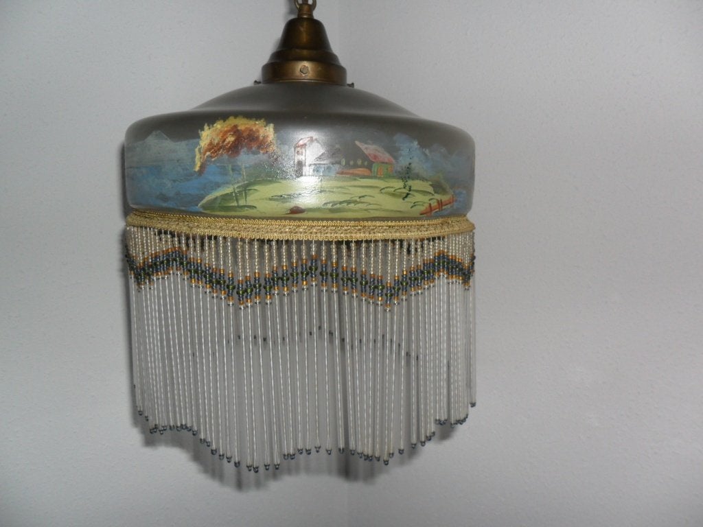 Nostalgische hanglamp, Huis en Inrichting, Lampen | Hanglampen, Ophalen, Gebruikt, Glas