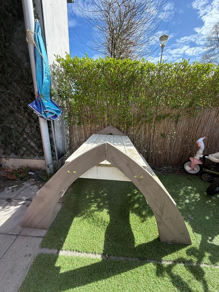 Kinder picknick tafel met parasol, Tuin en Terras, Ophalen, Gebruikt, Rechthoekig, Hout