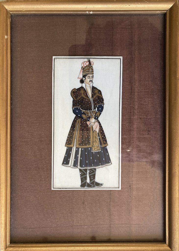 Miniatuur schilderij van een Indiase edelman, Ophalen of Verzenden, Schilderij, Gemengde techniek, Handgemaakt