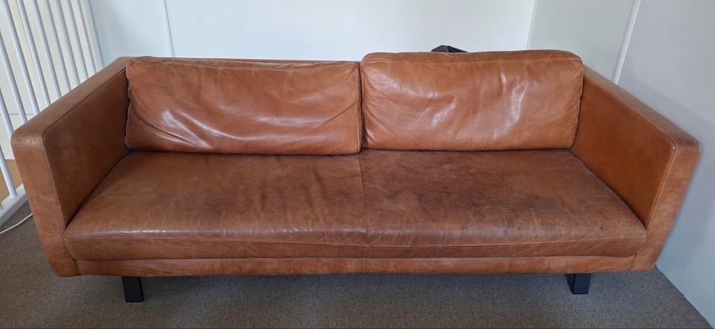 bruine leren tweezitsbank/2stoelen/lampjes/keukengerei, Ophalen, Gebruikt, 150 tot 200 cm, Tweepersoons