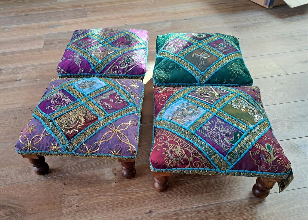 4 Meditatie krukjes, Marokkaanse stijl, 2 nieuw in doos!, Ophalen, Marokkaans, Nieuw, Vier