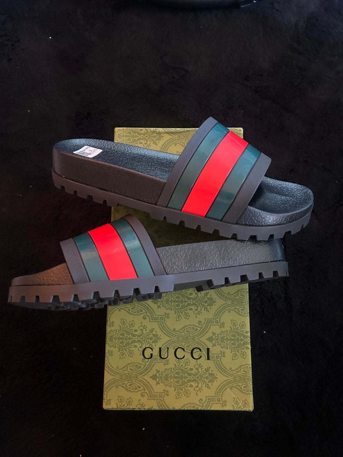 Gucci Web Stripe Rubber Slides Black – Size 40–, Slippers, Zwart, Nieuw, Ophalen of Verzenden
