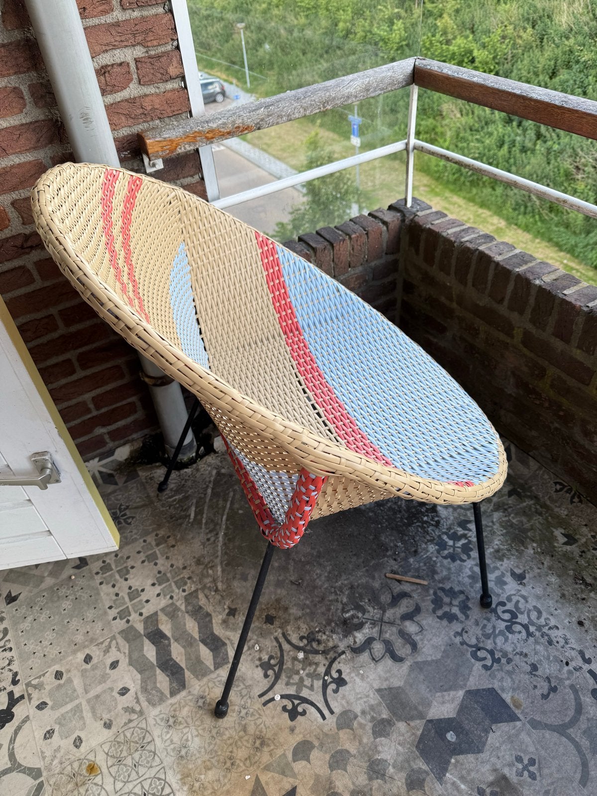 Karwei rotan stoel met kleurrijke accenten, Ophalen, Gebruikt, Overige kleuren, Riet of Rotan