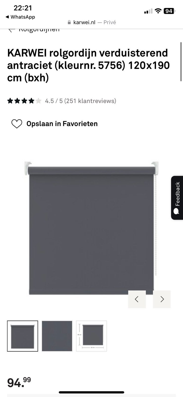 2x KARWEI Rolgordijn Verduisterend Antraciet 120x190 cm, Ophalen, Verduisterend, Karwei, Nieuw