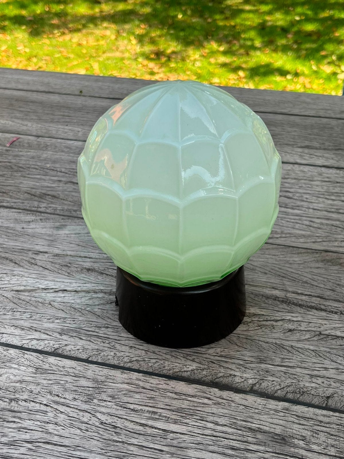 Art Deco Mintgroene Glazen Thabur Lamp met Bakelieten Voet, Antiek en Kunst, Ophalen of Verzenden