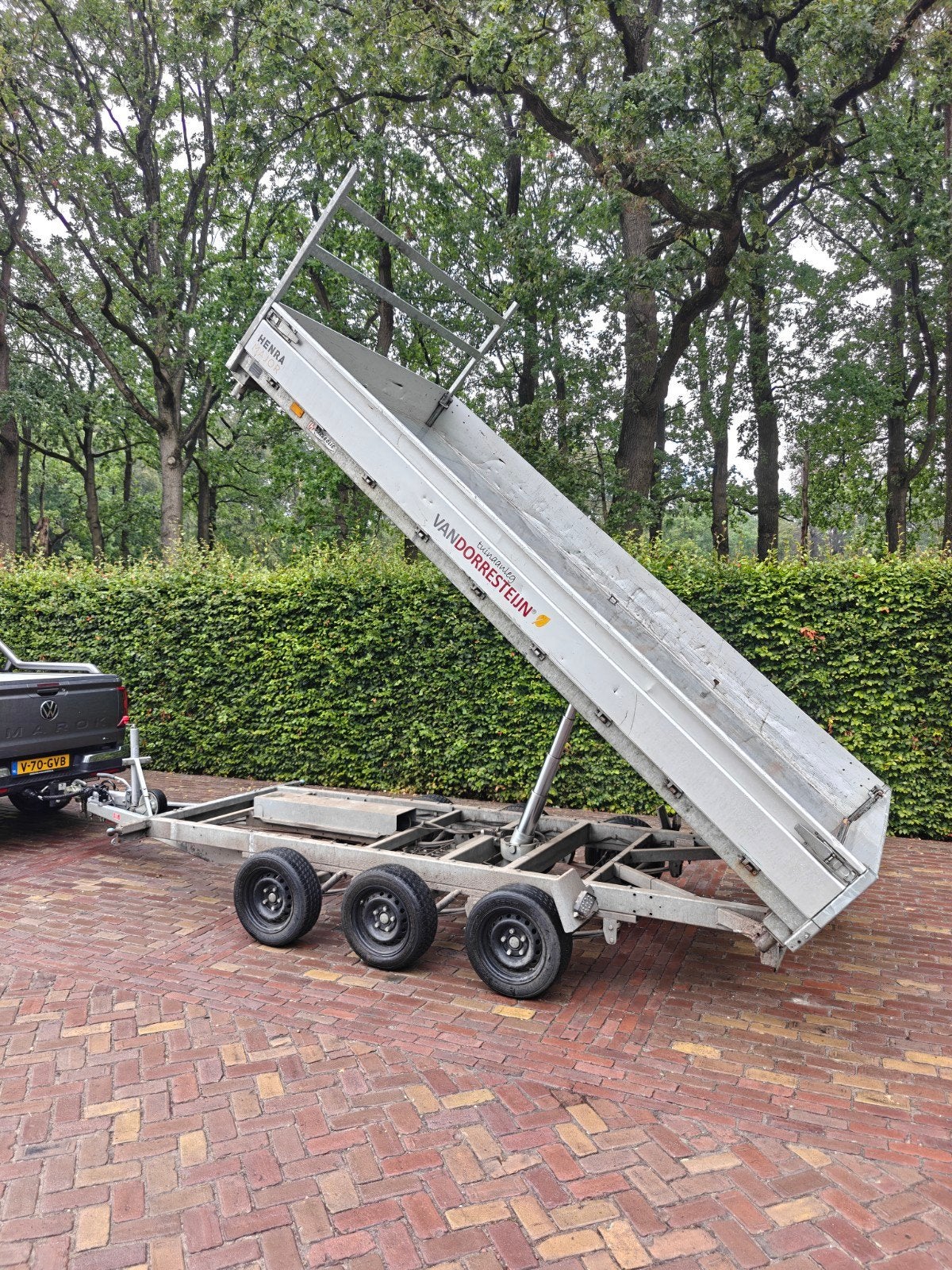 Henra 3 zijdige kipper aanhanger met rijplaten, Auto diversen, Aanhangers en Bagagewagens, Ophalen of Verzenden, Zo goed als nieuw
