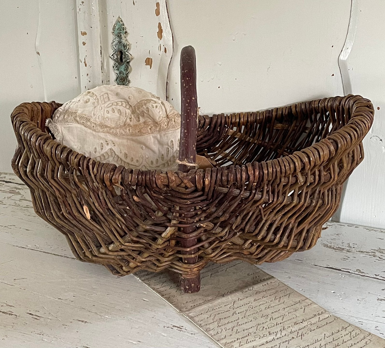 Brocante oud wilgen plukmandje, Ophalen of Verzenden