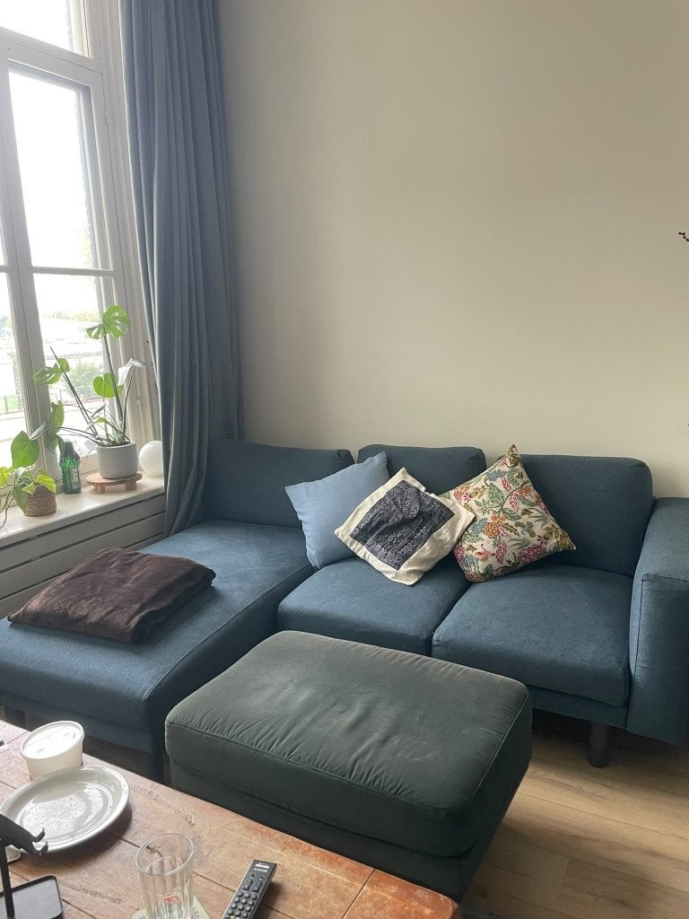 Comfortable Blue Sofa with Chaise Lounge, Ophalen, Gebruikt, Contemporary design, Stof