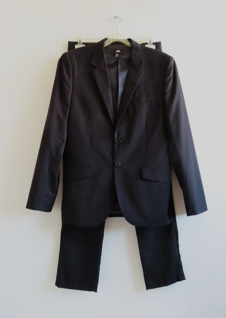 Heren Kostuum / Pak Zwart H&M mt 48 (S) Slim Fit (G58), Maat 48/50 (M), Zwart, Ophalen of Verzenden, Zo goed als nieuw
