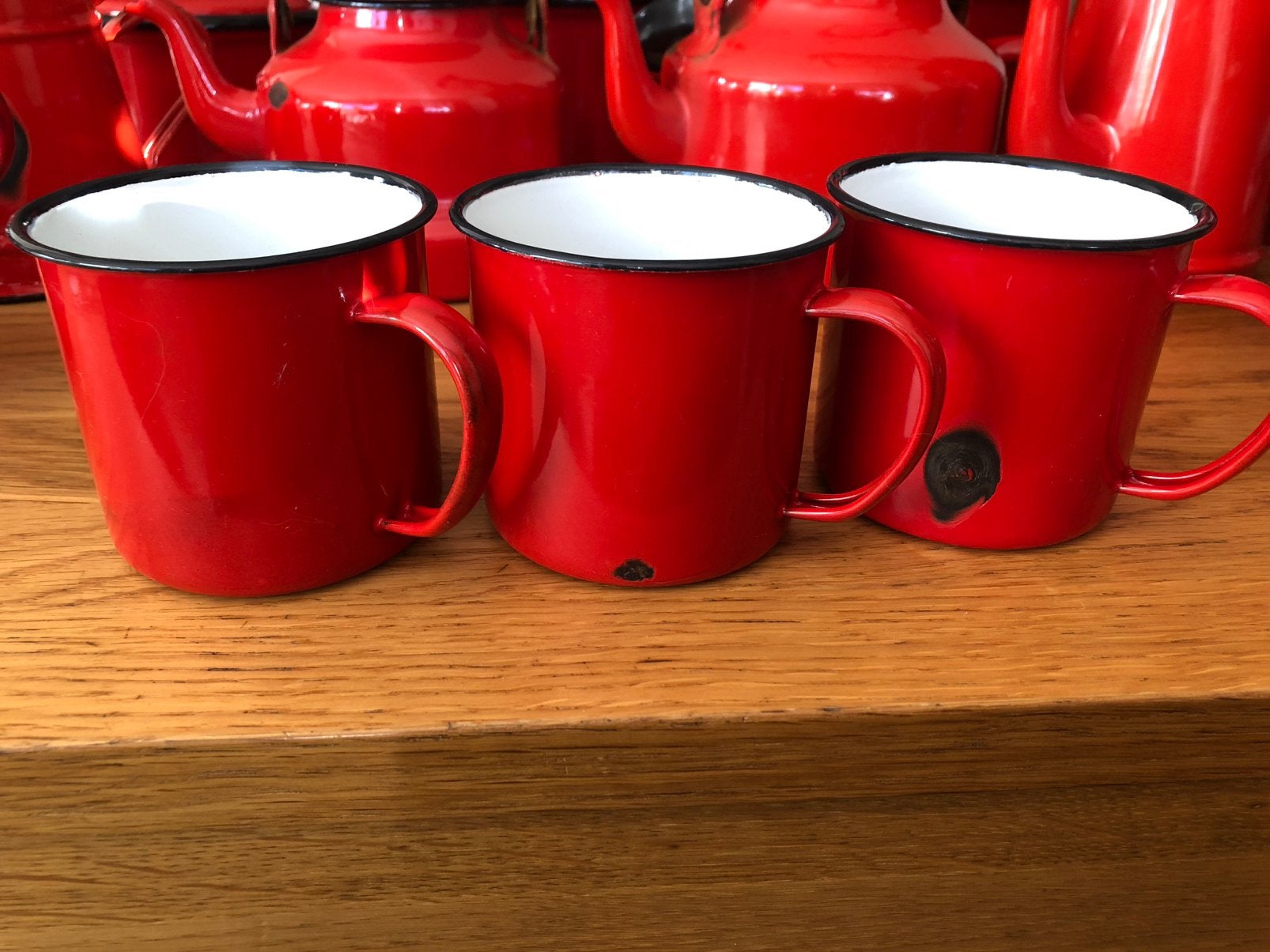 Rood emaille mokken, 3 stuks voor 12,50, Ophalen of Verzenden