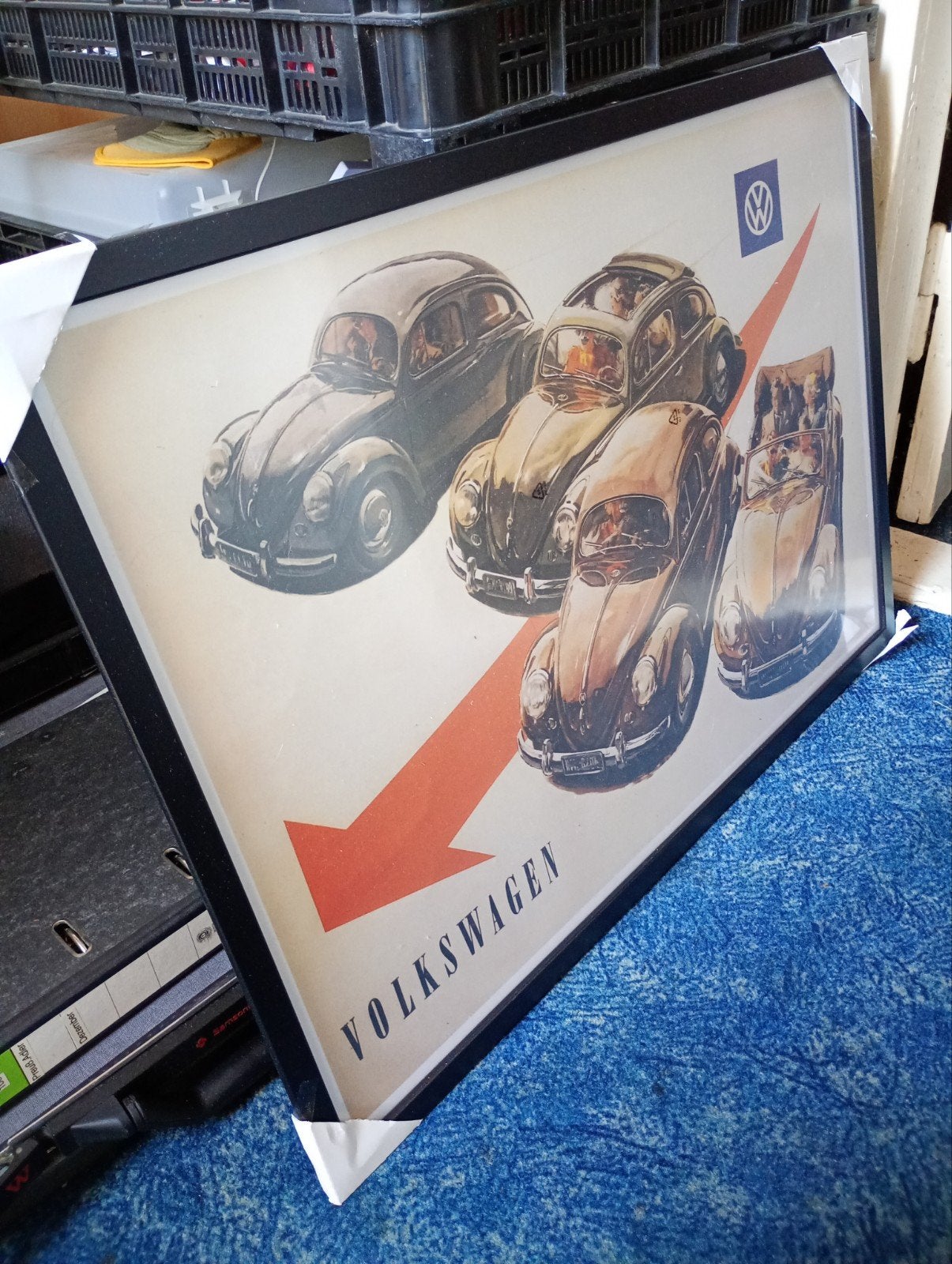 Vintage Volkswagen Kever Poster In Lijst, Ophalen of Verzenden, Gebruikt, Auto's