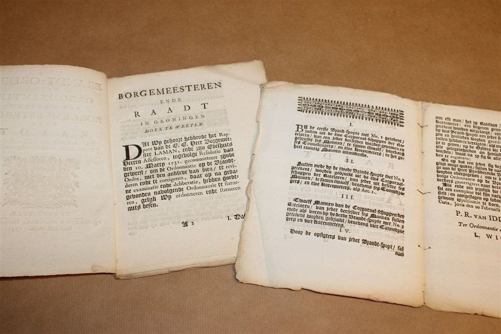 Brandt-Ordre Groningen 1732 — Antiek Zeldzaam Brandreglement, Ophalen of Verzenden