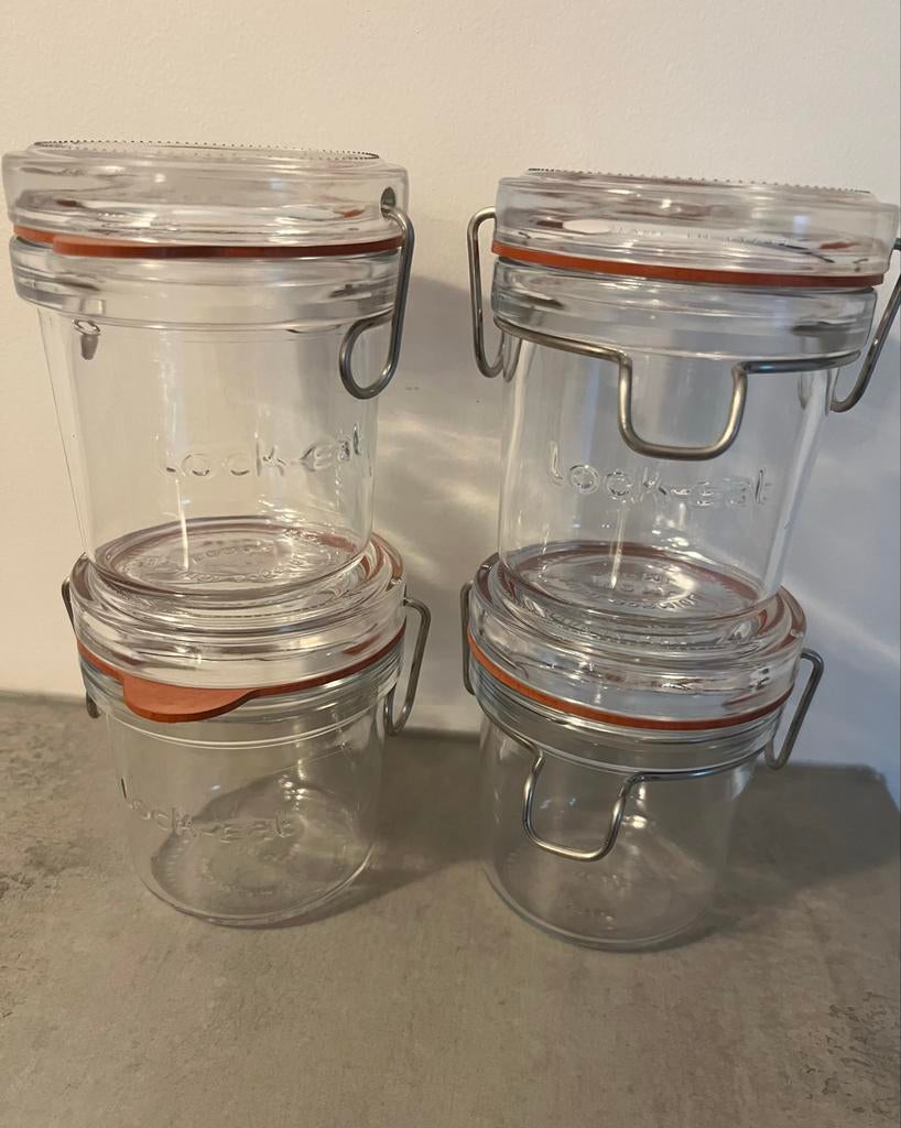 Set van 4 Lock-Eat voorraadpotten, 200ml, Luigi Bormioli, Glas, Ophalen of Verzenden, Zo goed als nieuw, Voorraadpot