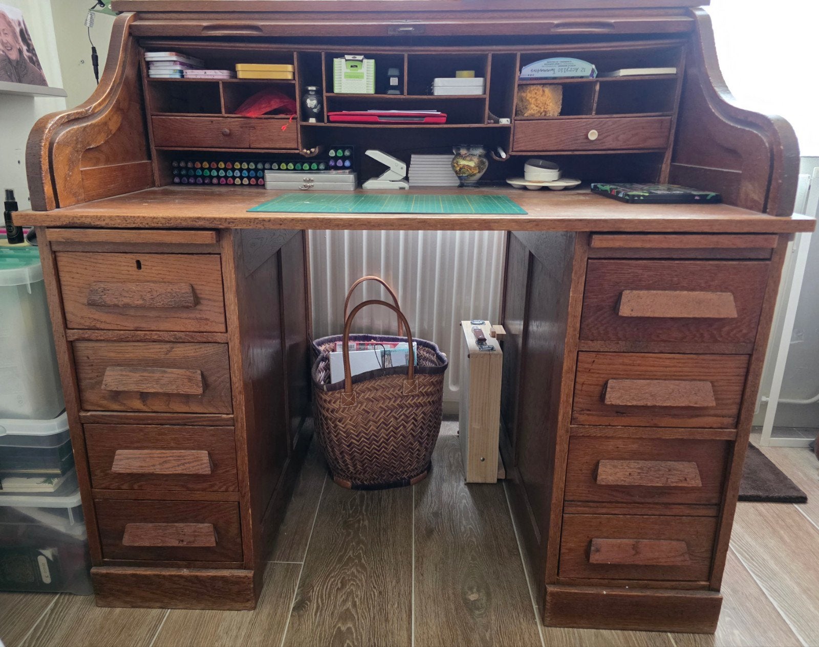 Mooie en functionele eikenhouten secretaire, Ophalen, Gebruikt, Klassiek, Landelijk