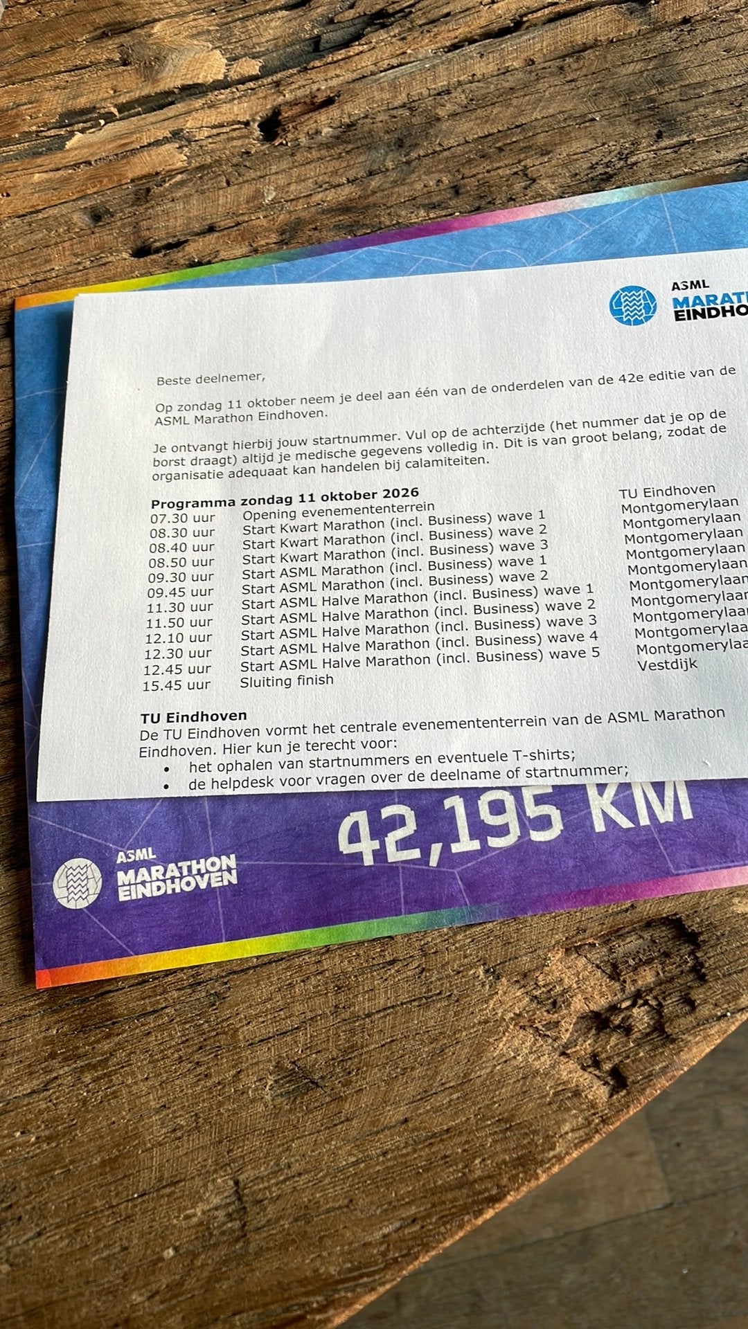 Startbewijs ASML marathon Eindhoven, Eén persoon, Oktober