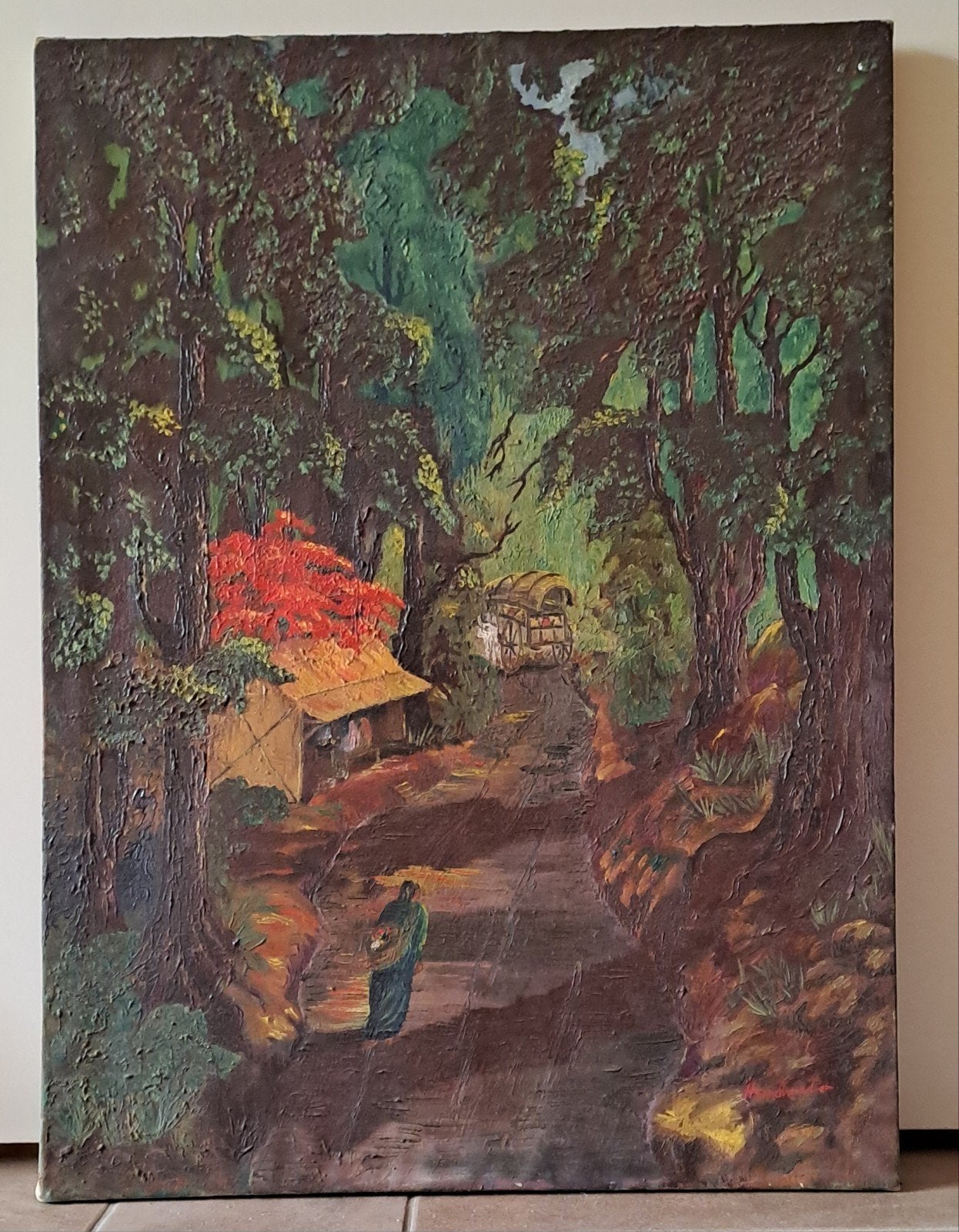 Schilderij uit indonesie Yogyakarta - Gesigneerd Hendarto, Antiek en Kunst, Origineel werk, Doek, Realistisch, Ophalen of Verzenden