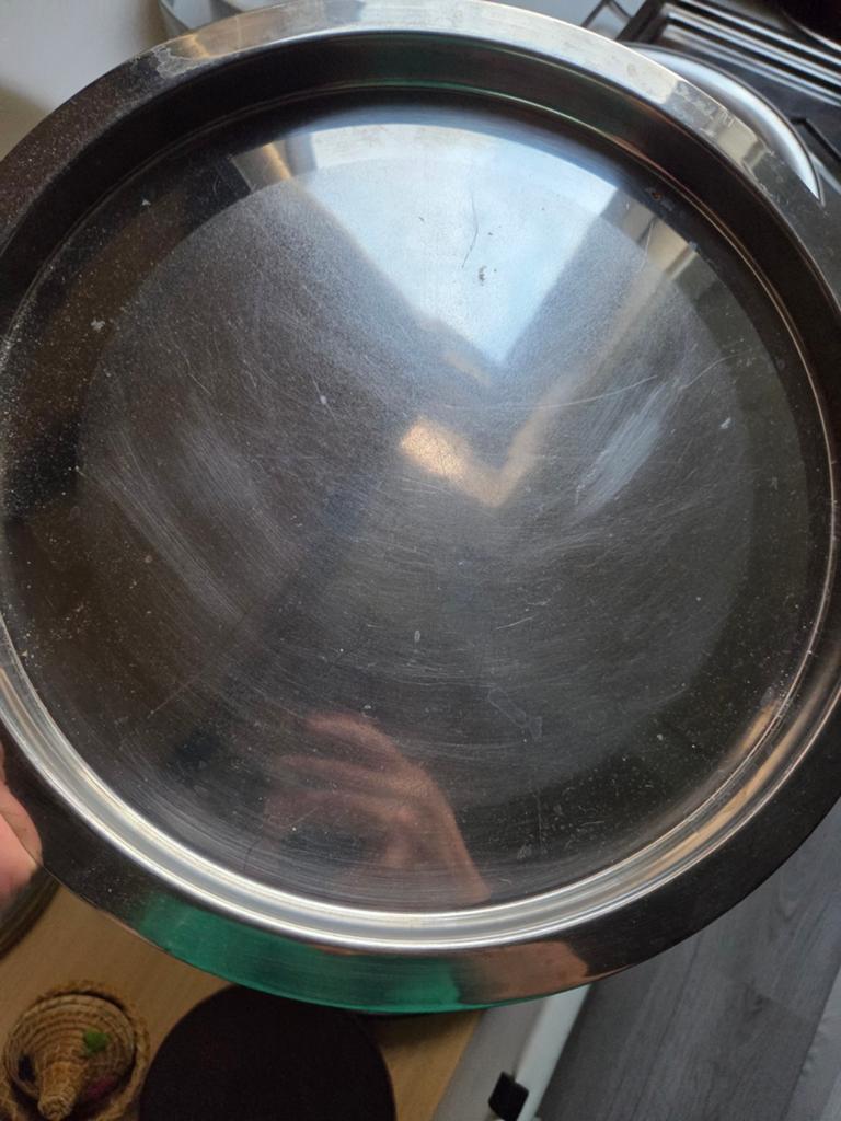 Metalen schaal/dienblad, rond, gebruikt, Overige materialen, Gebruikt, Schaal, Rond