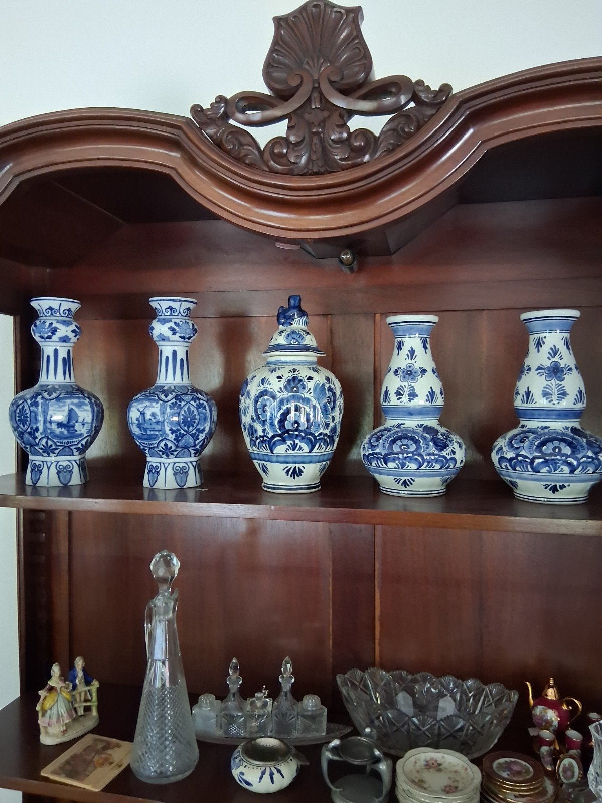 Mooie antieke Delfts Blauw vazen en pot met deksel, Ophalen of Verzenden
