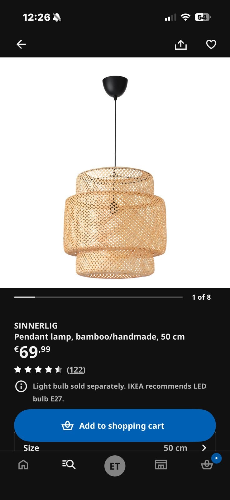 Ikea hanglamp, Ophalen, Zo goed als nieuw, Rond, Natuurlijk materiaal