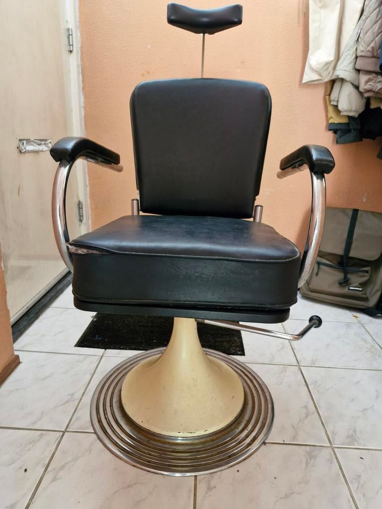 Vintage Behandelstoel - Kappersstoel / Tandartsstoel, Huis en Inrichting, Stoelen, Ophalen, Gebruikt, Zwart, Vintage