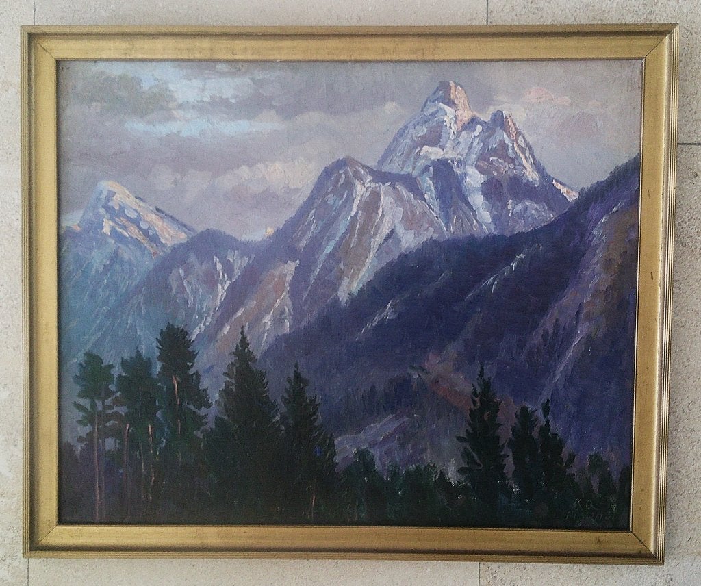 Berg Säuling bij Füssen 1936 - Karl Quark 1869-1950, Antiek en Kunst, Paneel, Impressionistisch, Ophalen of Verzenden, Gedateerd