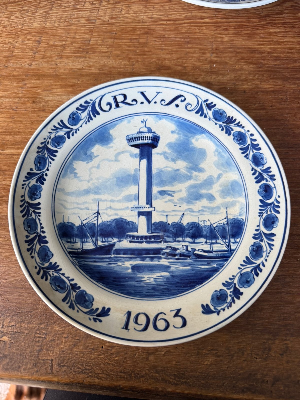 Origineel Delfts Blauw Wandbord - RVS 1963 (Euromast), Ophalen of Verzenden