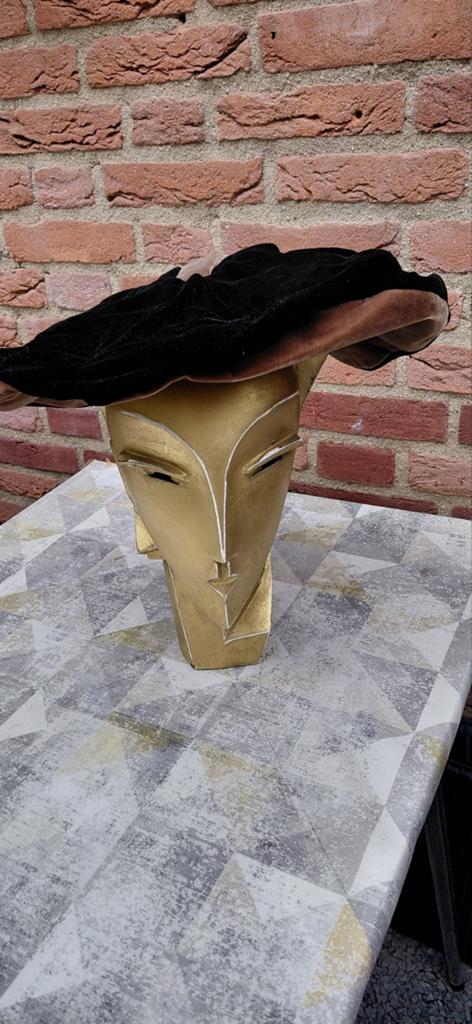 Antieke baret van fluweel - Zwart met bruine onderkant, Ophalen, Dames, Eugenie Armagnac Paris