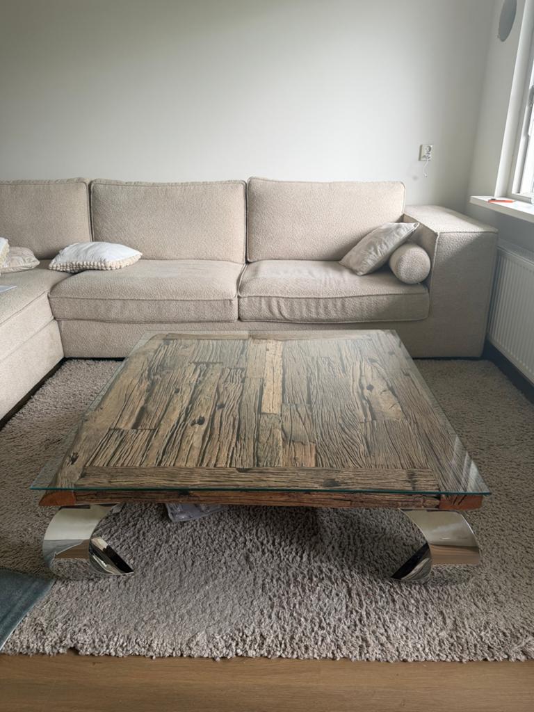 Set van 2 Rofra tafels: salon- en eettafel, origineel hout, Ophalen of Verzenden, Zo goed als nieuw, Hout, Rofra