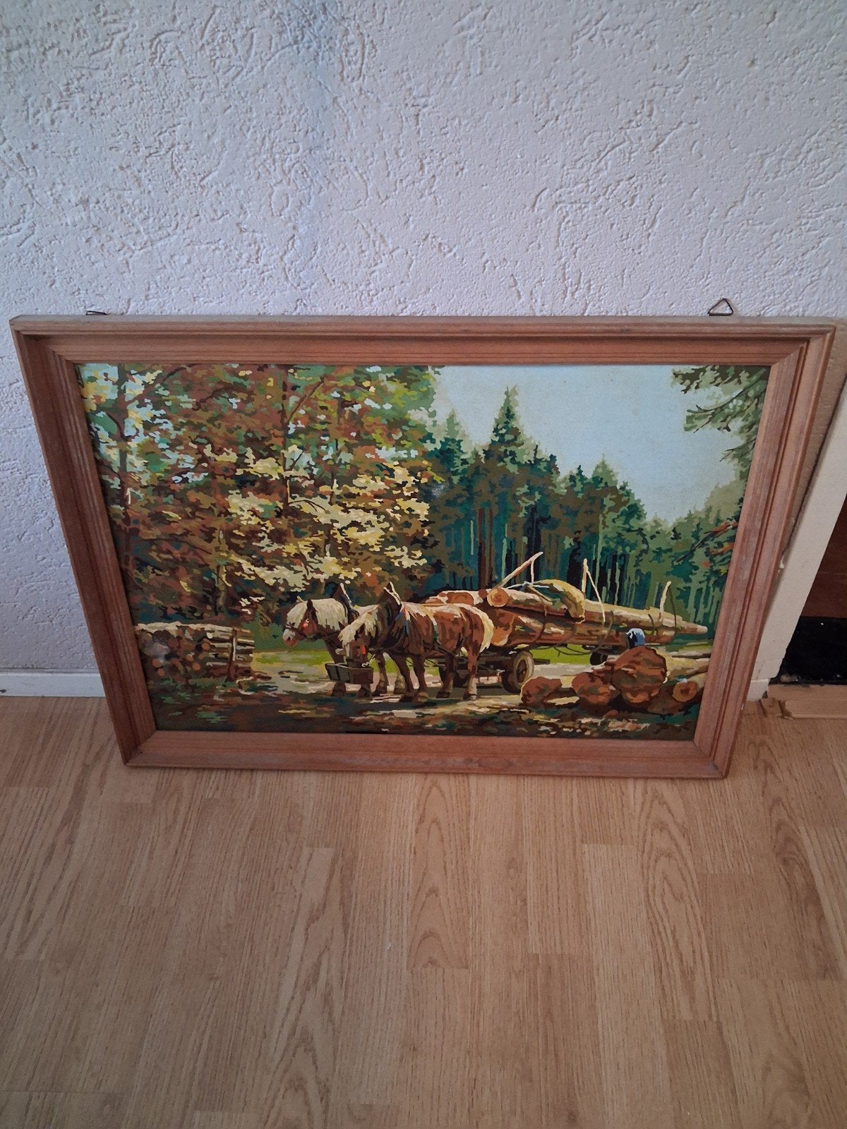 Schilderij met paarden en boslandschap in nette staat, Ophalen of Verzenden