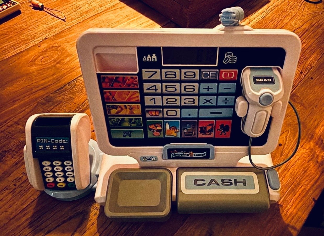 Speelgoed kassa met pinautomaat en geld, Ophalen of Verzenden, Gebruikt, Jongen of Meisje