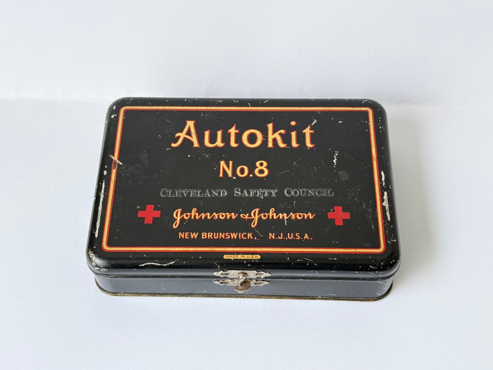 Antiek USA Johnson & Johnson auto verbandtrommel - jaren 20, Verzamelen, Ophalen of Verzenden, Gebruikt, Verpakking