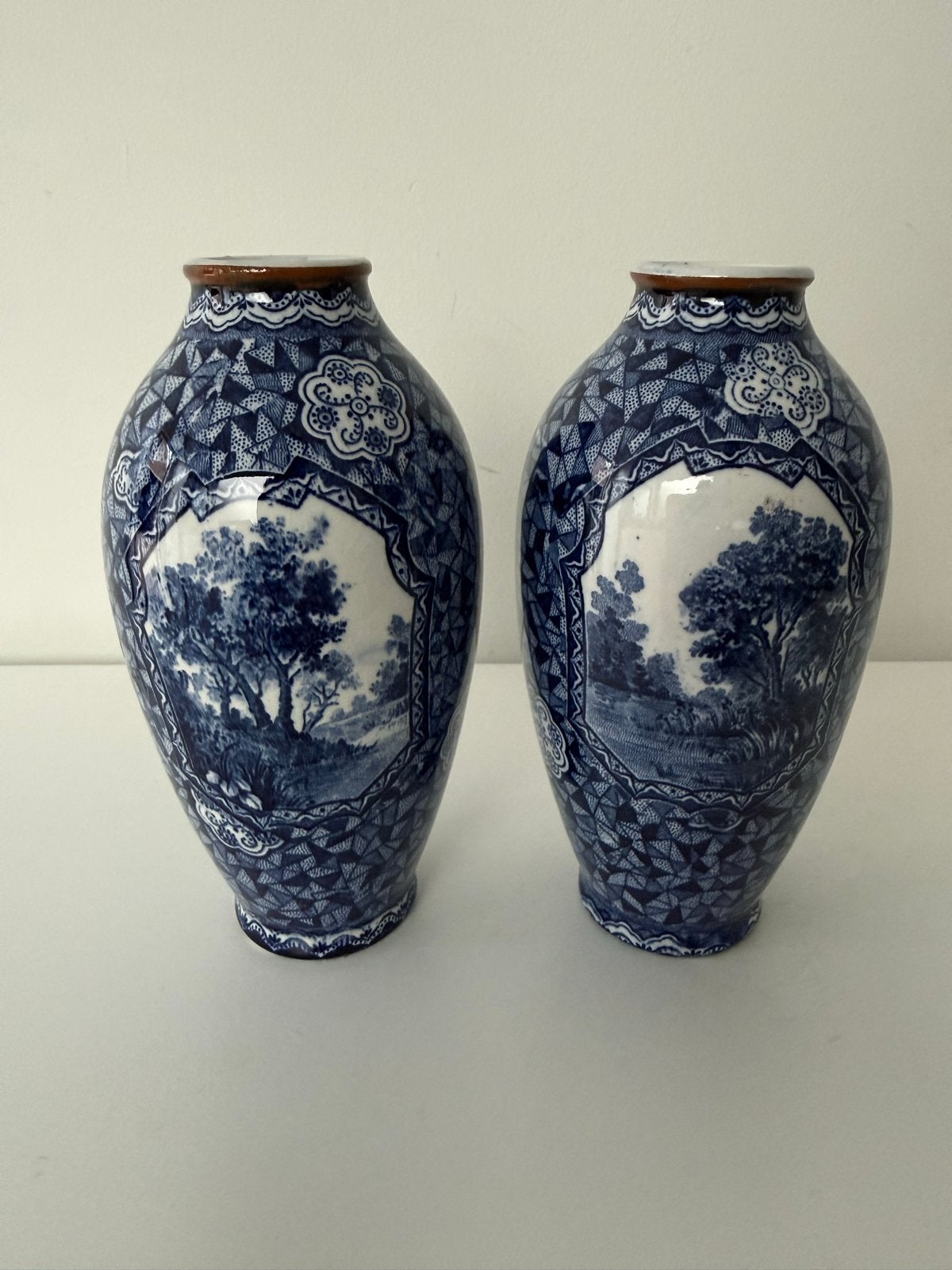 Set van 2 Villeroy & Boch Mettlach vazen, blauw-wit decor, Ophalen