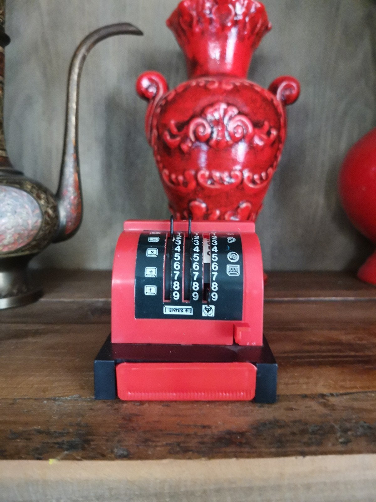 Vintage speelgoed kassa - Rood met zwart, Verzamelen, Ophalen of Verzenden, Gebruikt