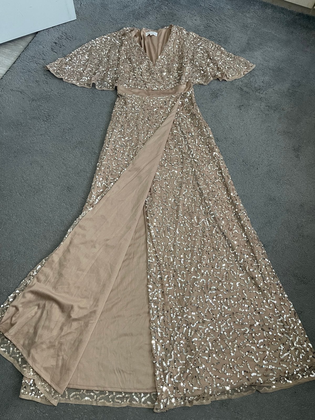 Maya Deluxe Maxi Jurk met Pailletten en Vlinder Mouwen, Ophalen of Verzenden, Zo goed als nieuw, Maat 36 (S), Roze