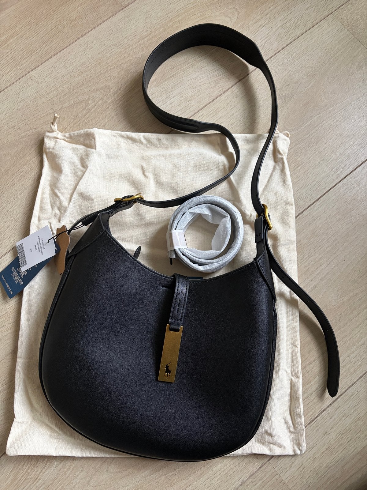 Nieuwe zwarte leren tas met label - Polo Ralph Lauren, Verzenden, Nieuw, Zwart, Schoudertasje