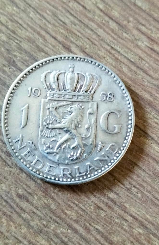 Zilveren gulden 1958, Postzegels en Munten, Munten | Nederland, Ophalen of Verzenden, Koningin Juliana, 1 gulden, Zilver