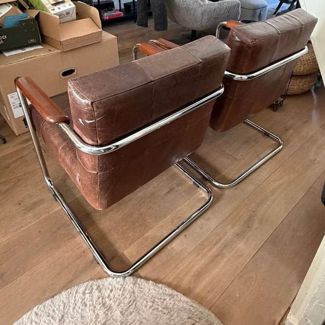 Vintage echt lederen block fautuil cognac, Ophalen of Verzenden, Zo goed als nieuw, Eenpersoons, Bauhaus