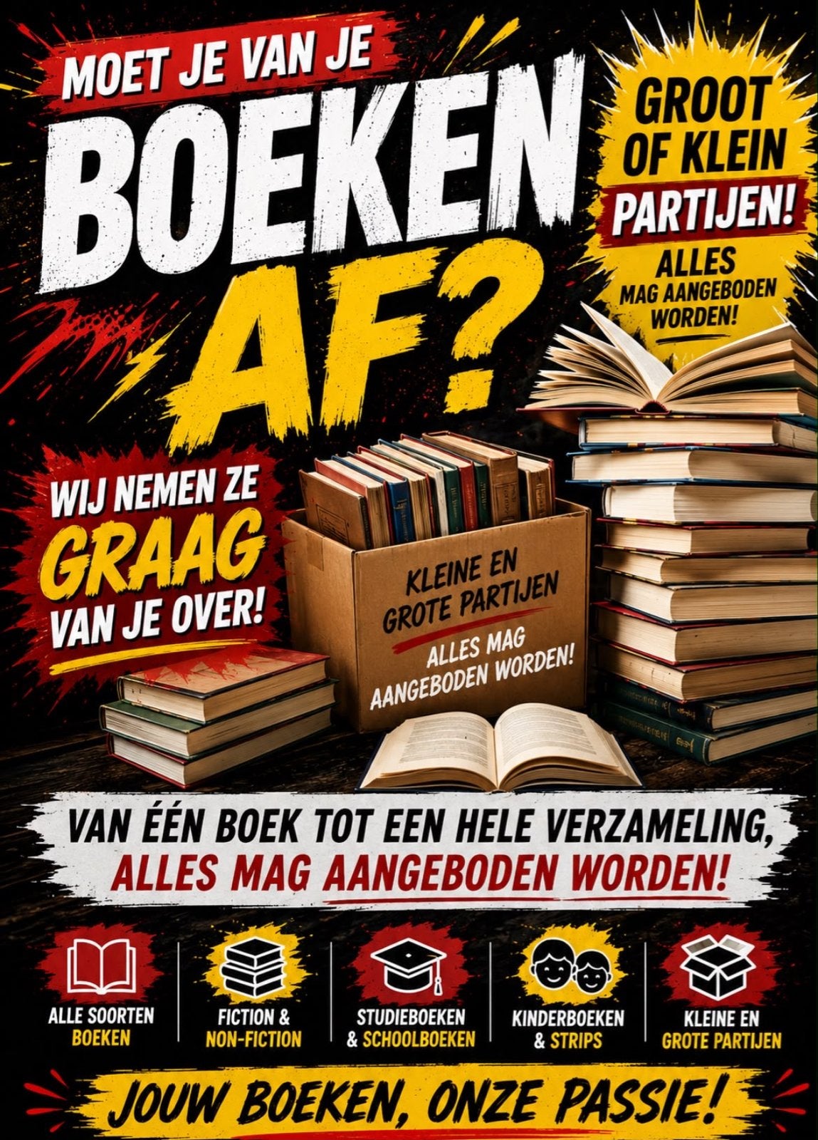 Wilt u van uw boeken af? Wij nemen ze graag van je over!, Boeken, Ophalen, Zo goed als nieuw, Verschillende onderwerpen