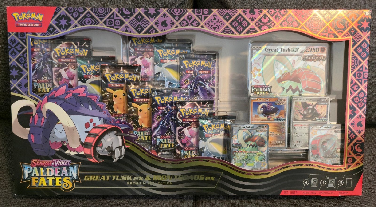 Pokémon Paldean Fates Great Tusk ex & Iron Treads ex Premium, Ophalen of Verzenden, Nieuw, Boosterbox, Foil