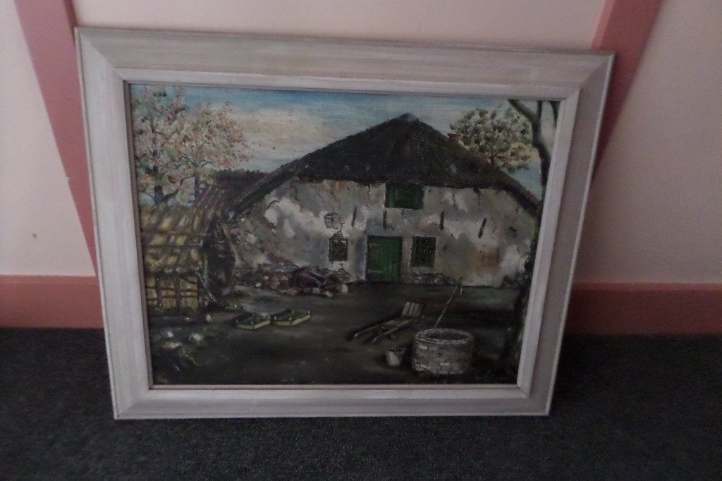schilderij boerderij, Antiek en Kunst, Ophalen of Verzenden, Oud hollands, Stilleven, Doek