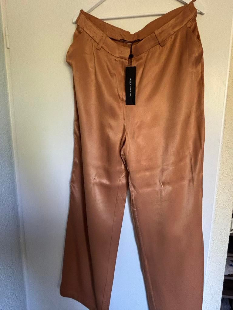 Nieuwe Expresso satijnen look flair pantalon Mt 42, Kleding | Dames, Bruin, Maat 42/44 (L), Nieuw, Ophalen of Verzenden