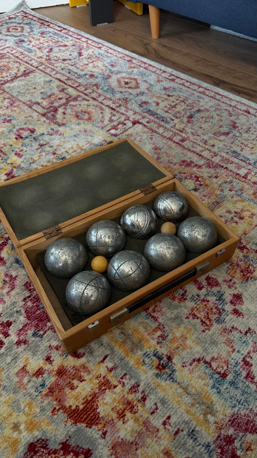 Vintage Obut Pétanque / Boules Set in Houten Kist, Sport en Fitness, Ophalen of Verzenden, Gebruikt