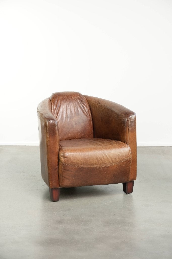 Rundleren Aviator design fauteuil in een mooie cognackleur, Ophalen, Gebruikt, Aviator, /