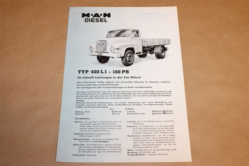 Zeldzame brochure - M.A.N. vrachtwagen Typ 400 L 1 - 1965, Ophalen of Verzenden, Zo goed als nieuw, Tractor en Landbouw