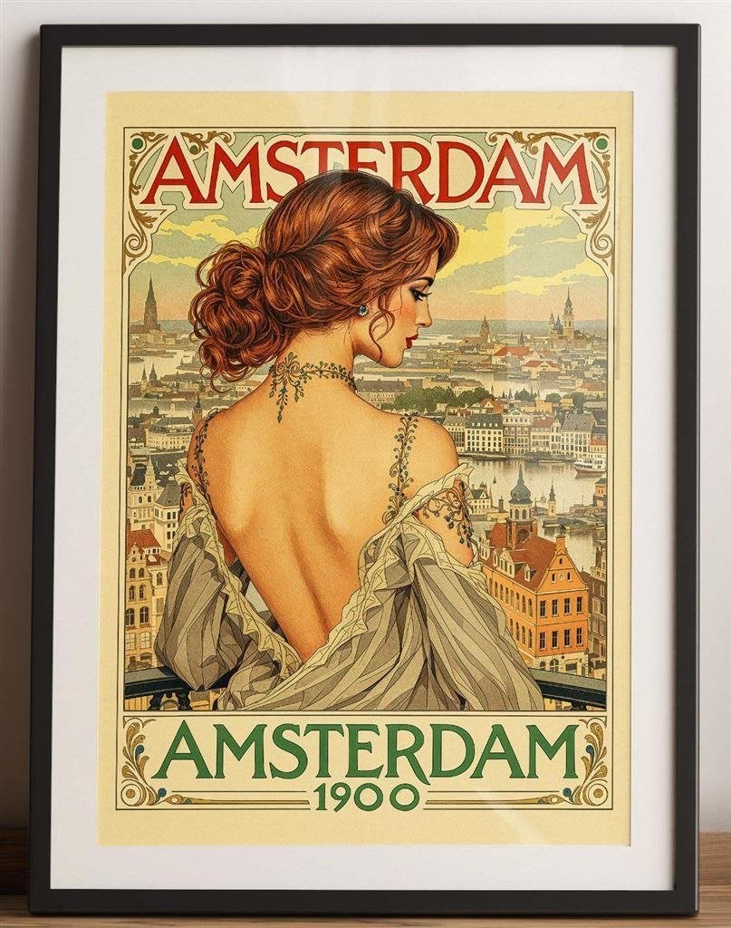 AMSTERDAM 1900 Vintage Poster affiche Alphonse Mucha, Verzenden